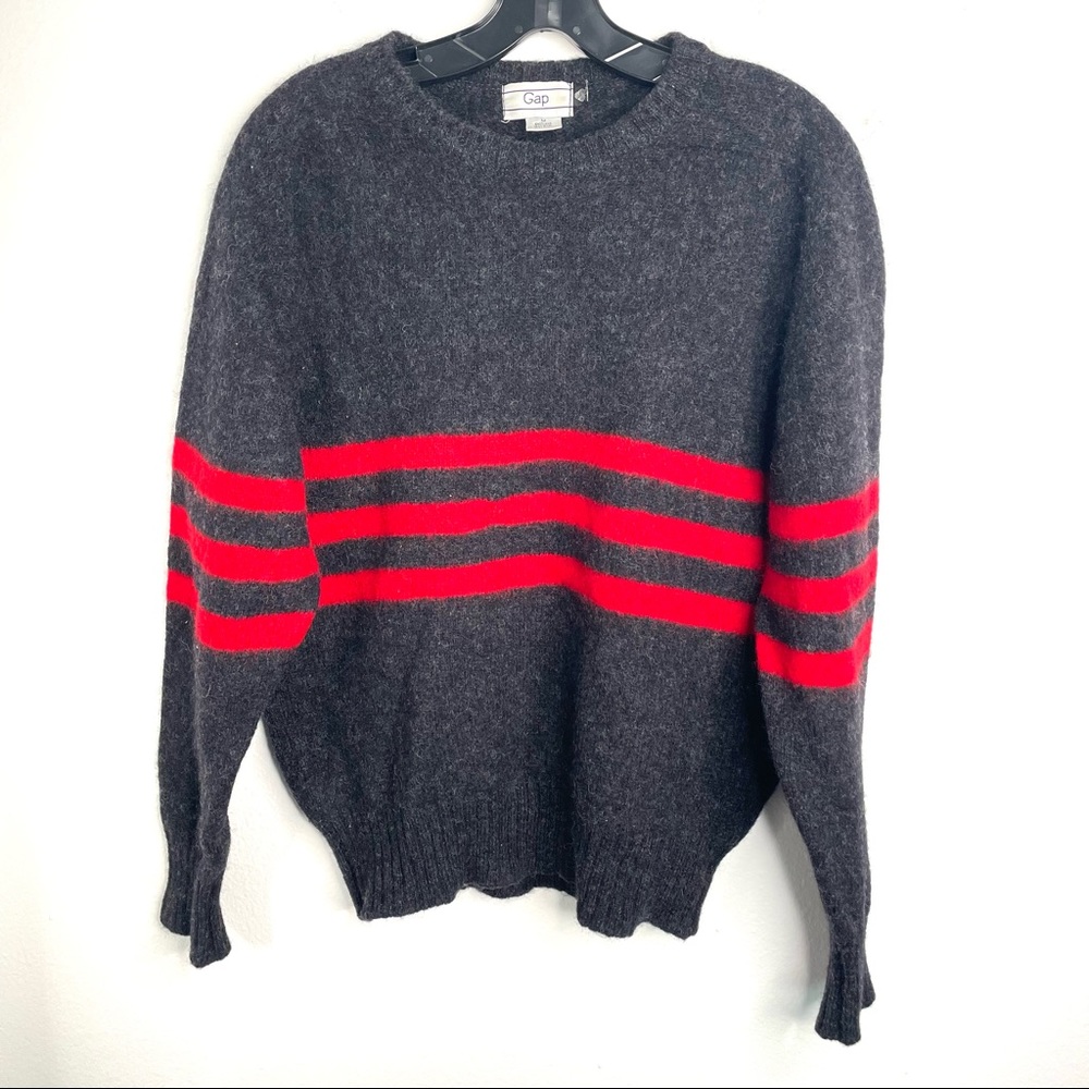 Gap Sweater Womens Size Medium Shetland Wool Gray Red Striped Chunky